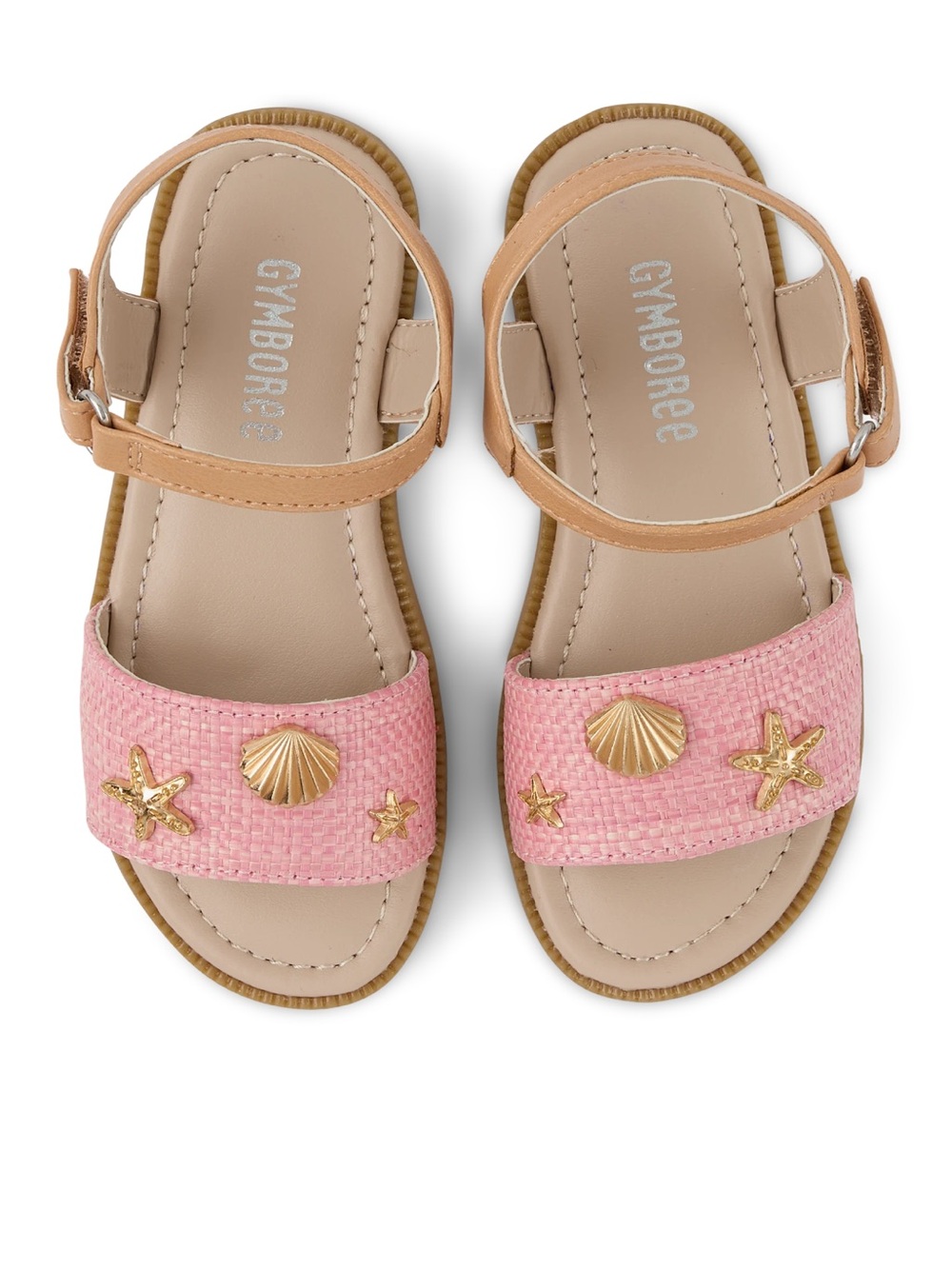 Gymboree Girls Pink Raffia Starfish Shell Sandals Size 3